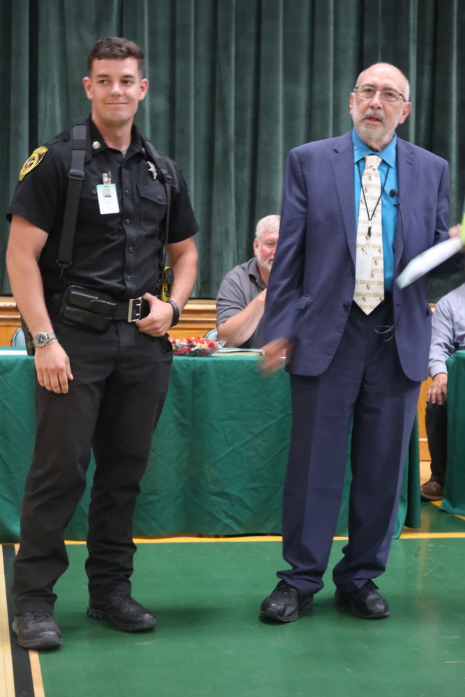 School Resource Officer Deputy Tyler Ter Bush  was recognized at the Eldred Central School Board of Education meeting on June 9 for positive interactions with students in all grades throughout the day.